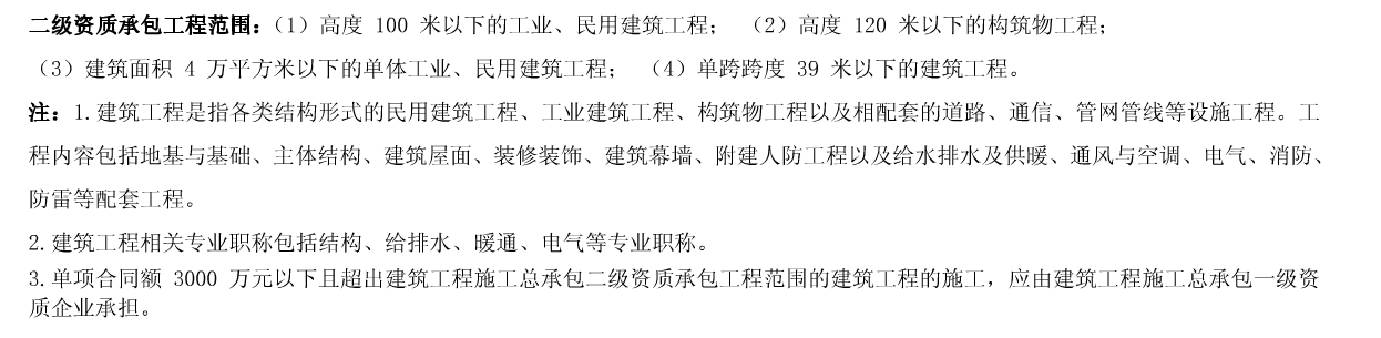 建筑總承包二級資質(zhì)承包工程范圍